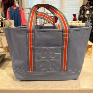 Tory Burch canvas blue and orange tote